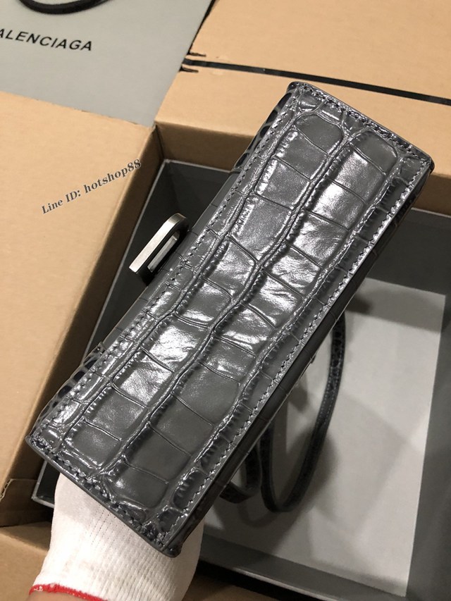 Balenciaga專櫃爆款小號手提女包 巴黎世家鱷魚深灰銀扣Hourglass沙漏包 fyj1625